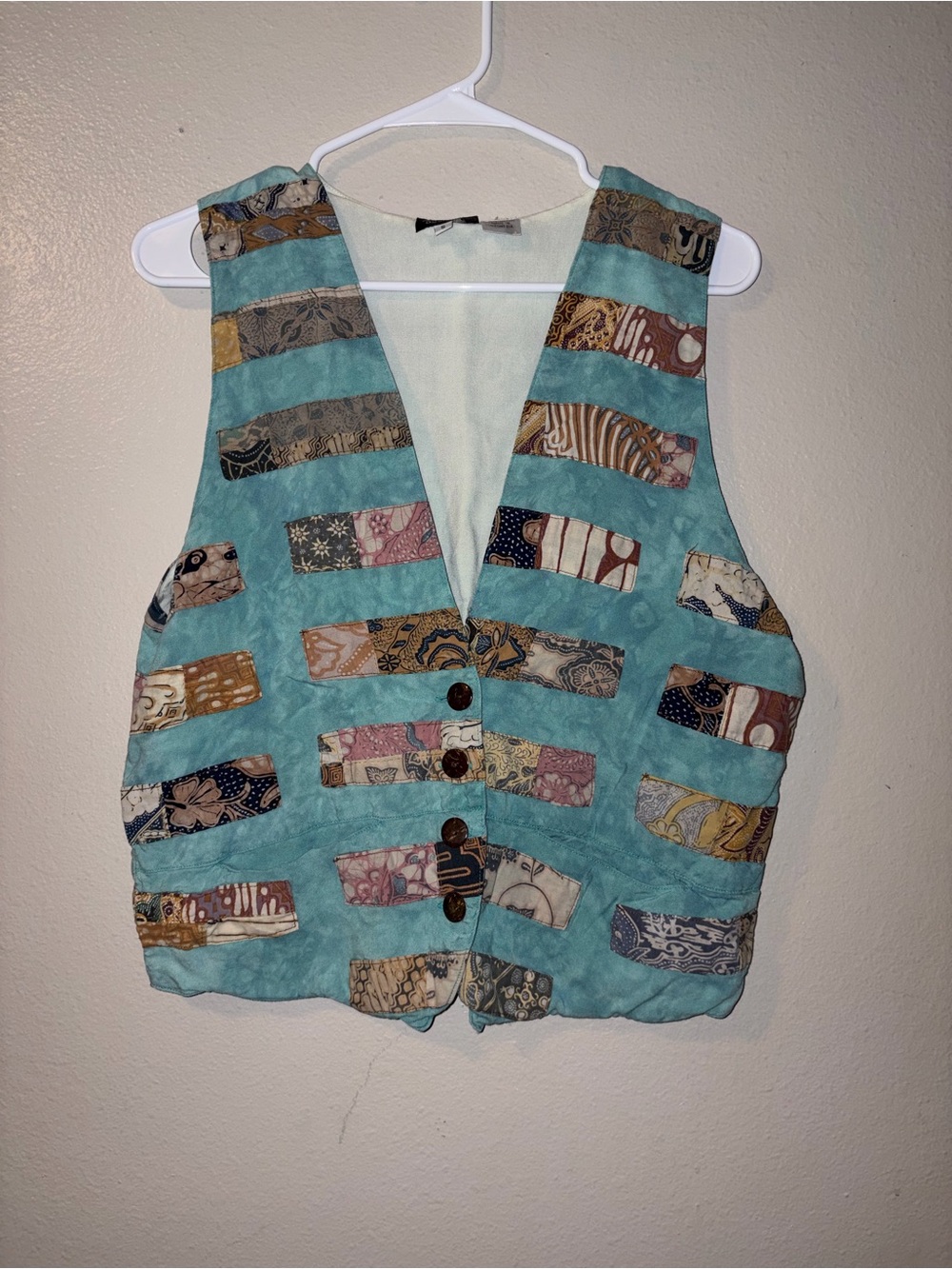Native Turquoise Patchwork Button-Front Cotton Vest